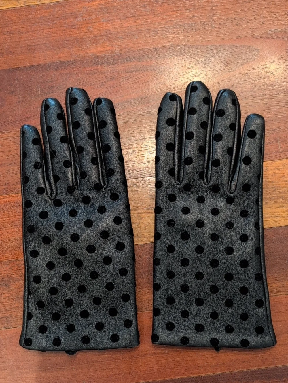 Lambs Leather Vintage Merona Polkadot Black Gloves